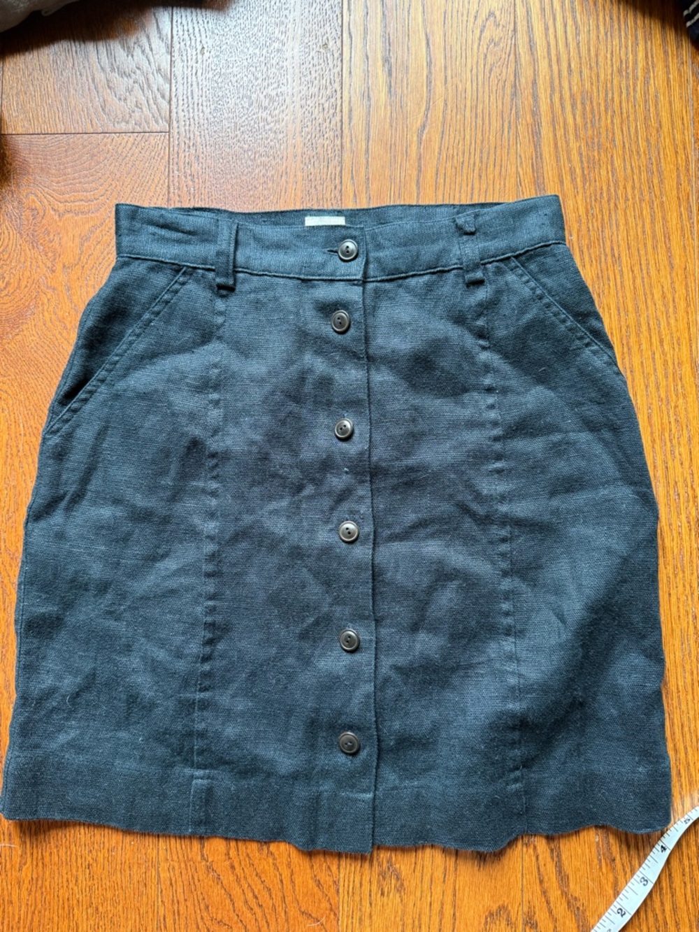 Vintage 90s GAP Black linen Button-Front Mini Skirt size 2